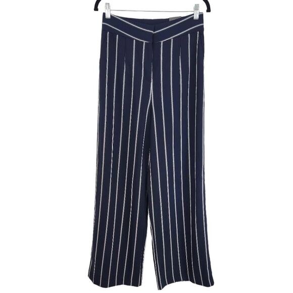 Madison Navy Stripe Wide Leg Pants NWT Size 4 Preppy Striped Dress Pants - Picture 1 of 8